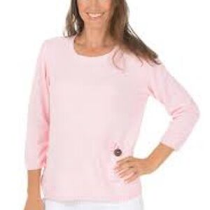 Lulu-B lightweight chenille feel button-pocket sweater in baby pink